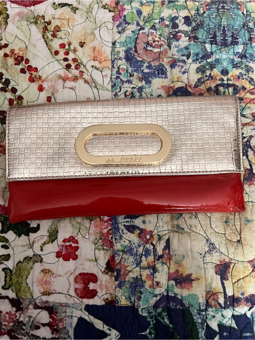 Patent orange and Metallic gold Clutch Wallet
